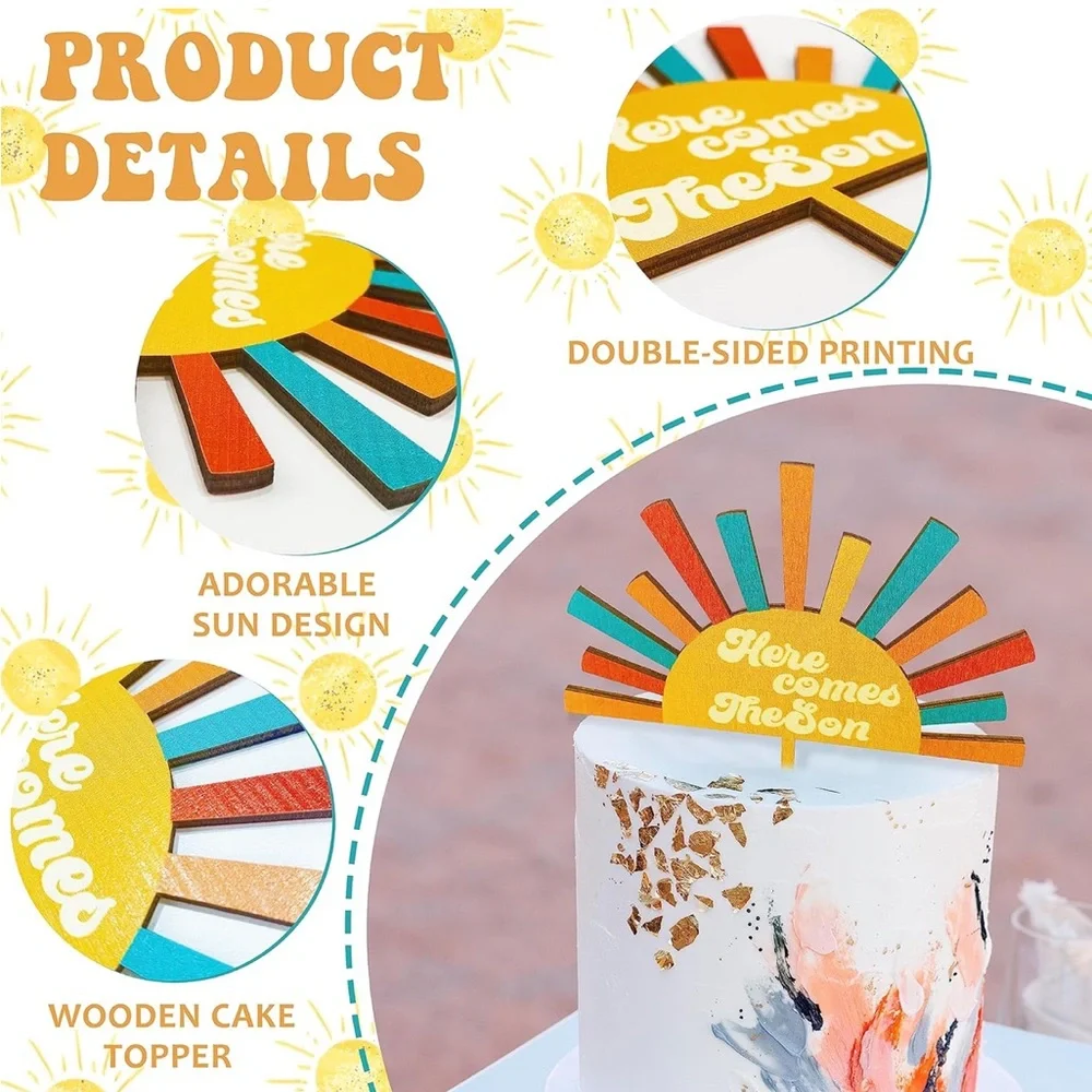 ❌Baby shower “Here comes the son” Sunburst Cake Topper - Multicolor NEW!